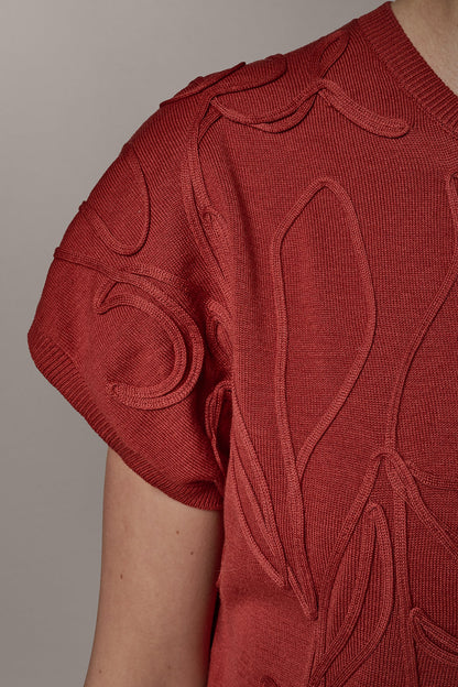 SHORT SLEEVE GEOMETRIC SWEATER - Sunbaked