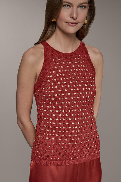 SLEEVELESS OPEN-STITCH HALTER SWEATER - Sunbaked