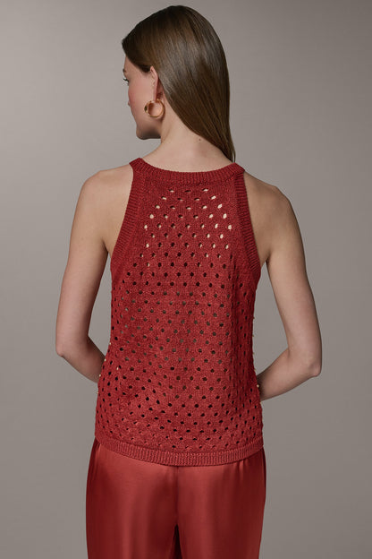 SLEEVELESS OPEN-STITCH HALTER SWEATER - Sunbaked