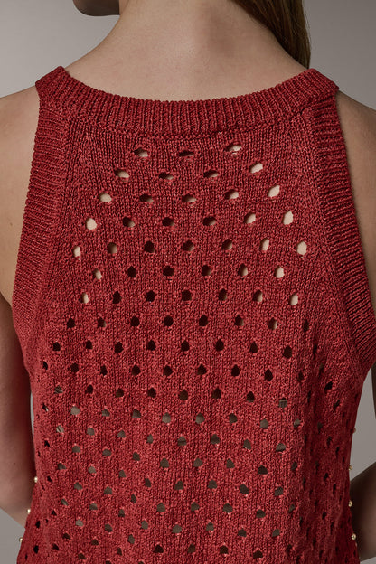SLEEVELESS OPEN-STITCH HALTER SWEATER - Sunbaked