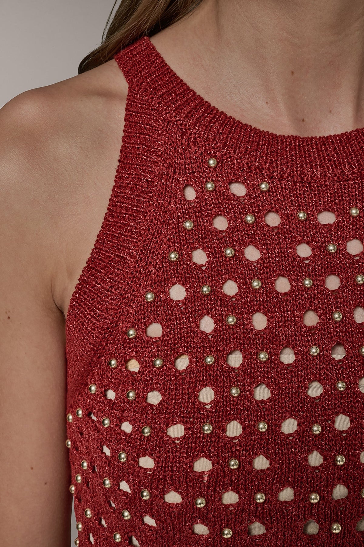 SLEEVELESS OPEN-STITCH HALTER SWEATER - Sunbaked