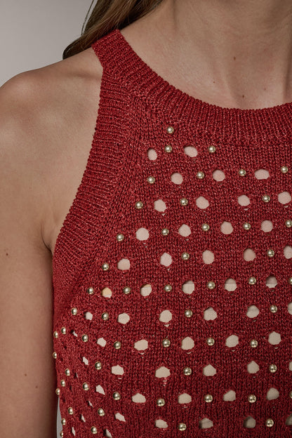 SLEEVELESS OPEN-STITCH HALTER SWEATER - Sunbaked