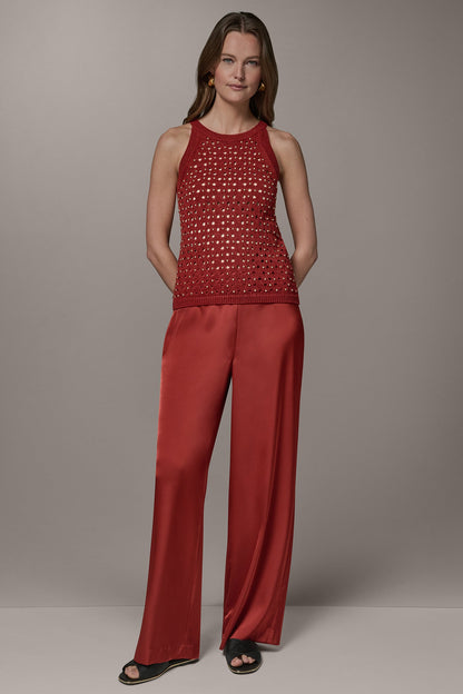SLEEVELESS OPEN-STITCH HALTER SWEATER - Sunbaked