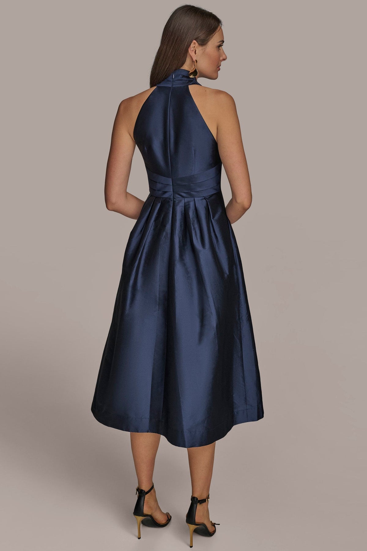 SLEEVELESS V-NECK TAFFETA MIDI COCKTAIL DRESS - Taffeta blue