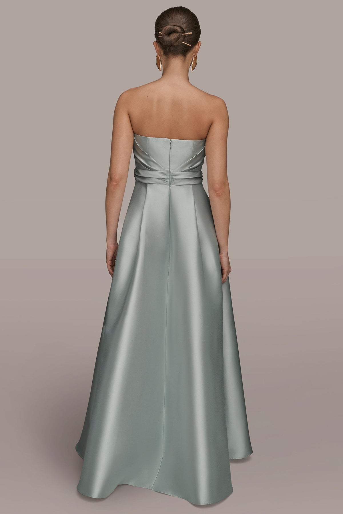 MIKADO SATIN STRAPLESS GOWN - MISTY BLUE