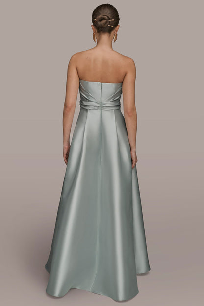 MIKADO SATIN STRAPLESS GOWN - MISTY BLUE