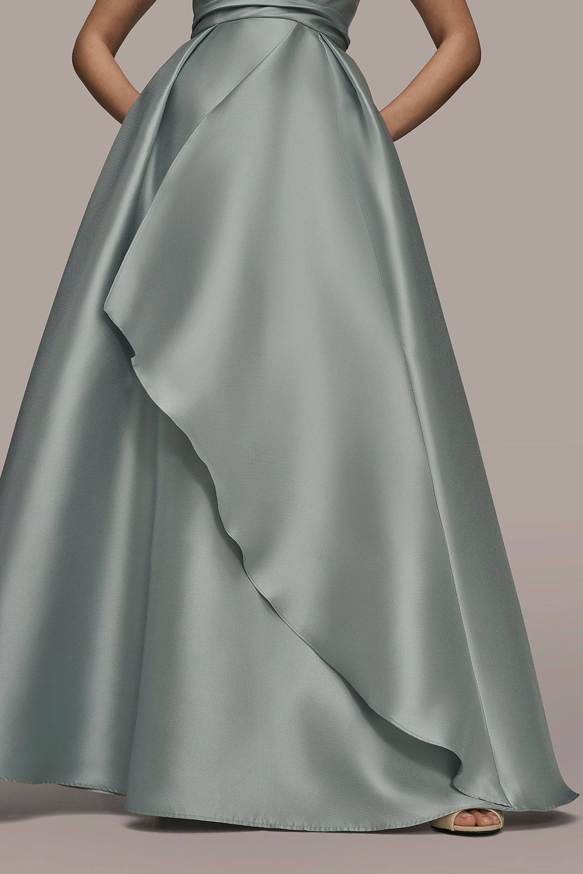 MIKADO SATIN STRAPLESS GOWN - MISTY BLUE