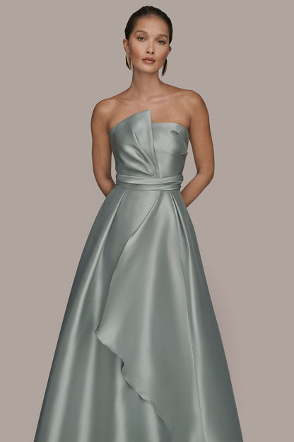 MIKADO SATIN STRAPLESS GOWN - MISTY BLUE
