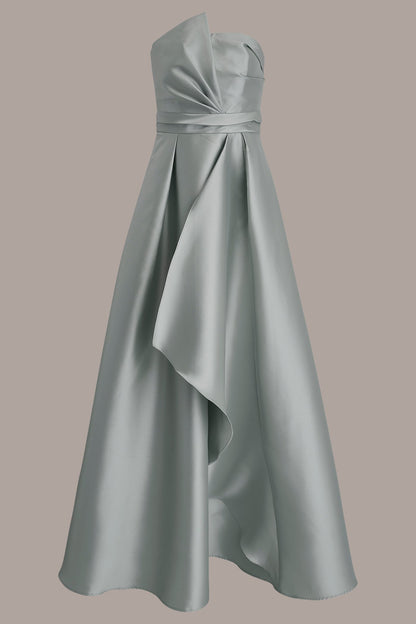 MIKADO SATIN STRAPLESS GOWN - MISTY BLUE