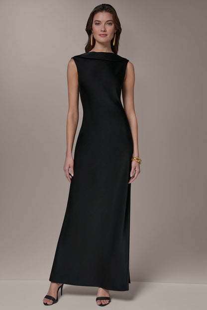 SATIN RUFFLE BACK GOWN - Black