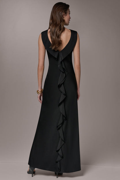 SATIN RUFFLE BACK GOWN - Black