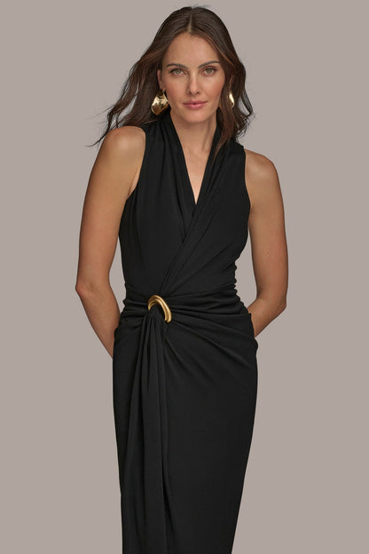WRAP-EFFECT GOWN - Black