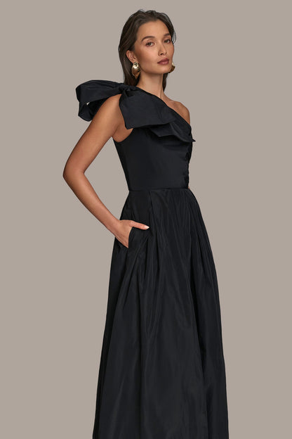 TAFFETA ONE-SHOULDER BALL GOWN - Black