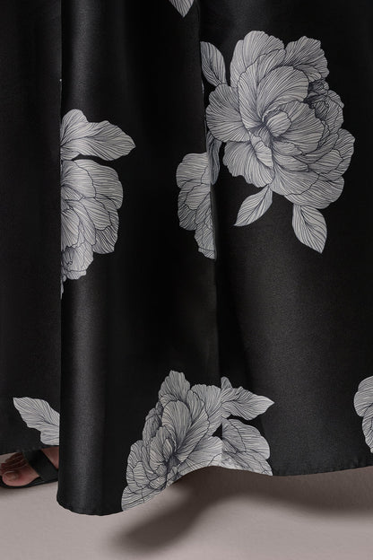 MIKADO FLORAL STRAPLESS BALL GOWN - Black Cream