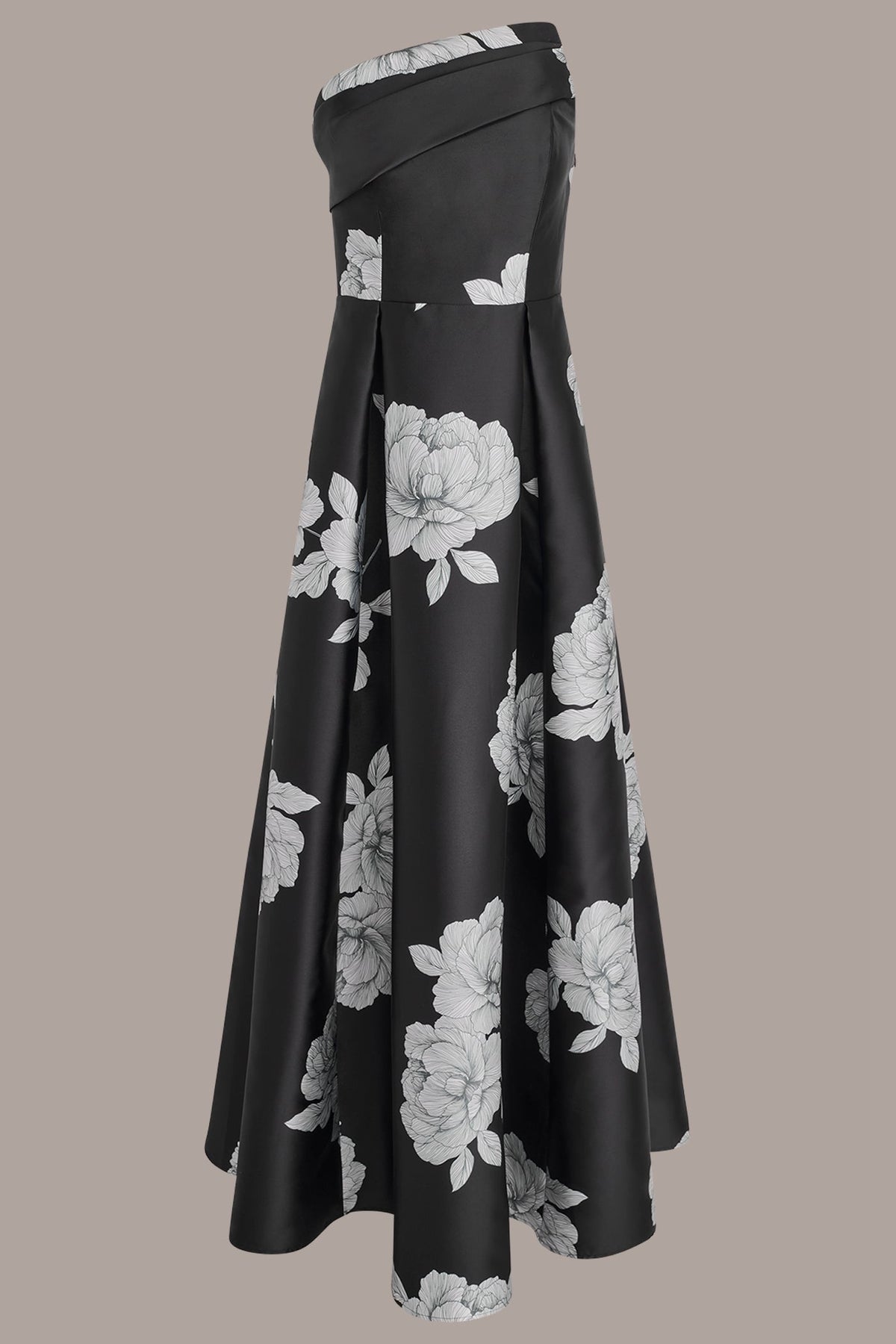 MIKADO FLORAL STRAPLESS BALL GOWN - Black Cream