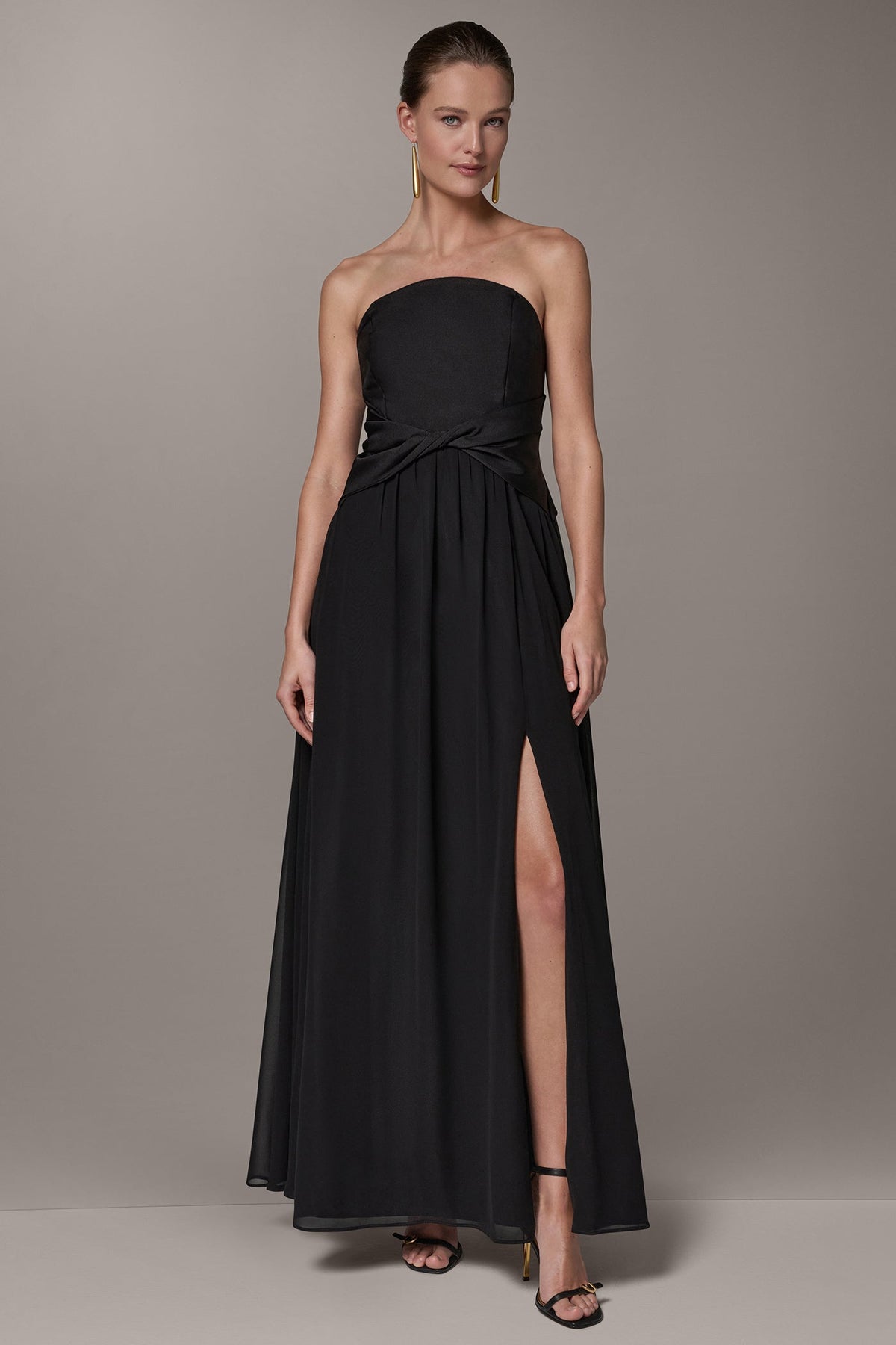 MIKADO AND CHIFFON STRAPLESS TWIST GOWN - Black