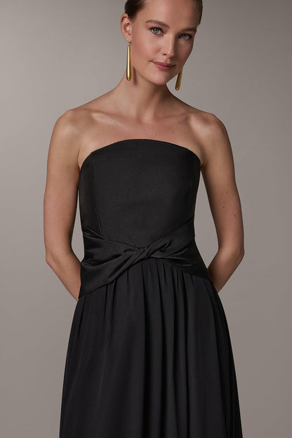 MIKADO AND CHIFFON STRAPLESS TWIST GOWN - Black