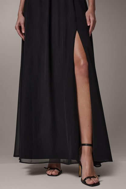 MIKADO AND CHIFFON STRAPLESS TWIST GOWN - Black