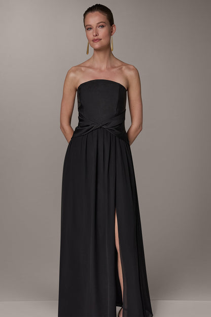 MIKADO AND CHIFFON STRAPLESS TWIST GOWN - Black