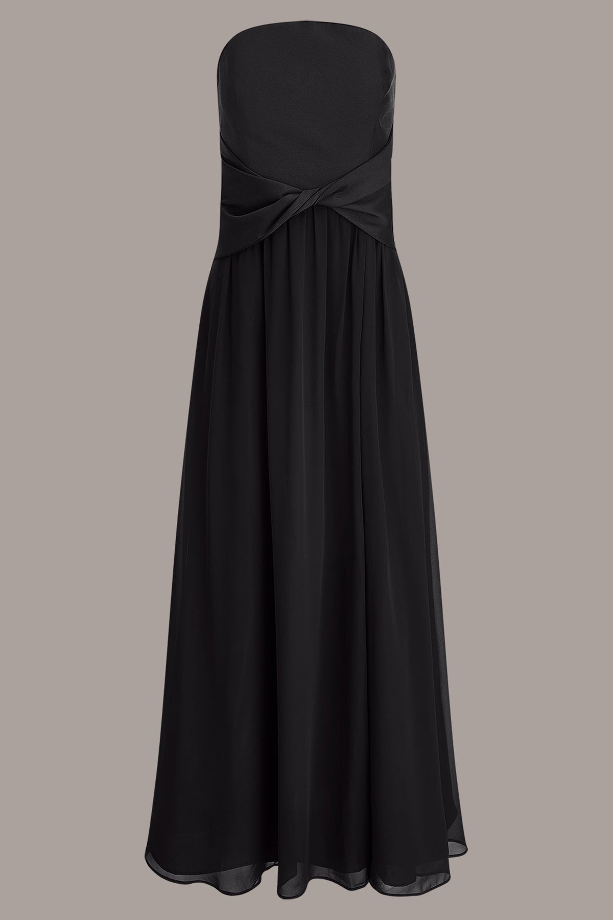 MIKADO AND CHIFFON STRAPLESS TWIST GOWN - Black