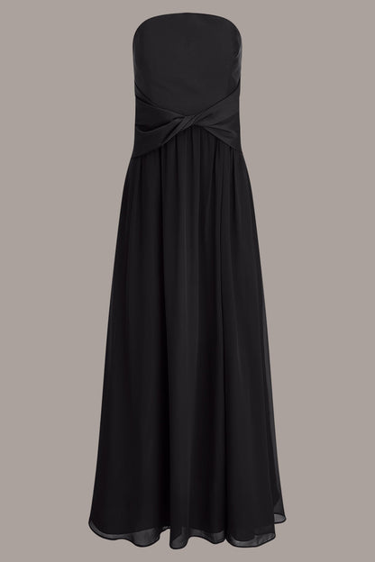 MIKADO AND CHIFFON STRAPLESS TWIST GOWN - Black