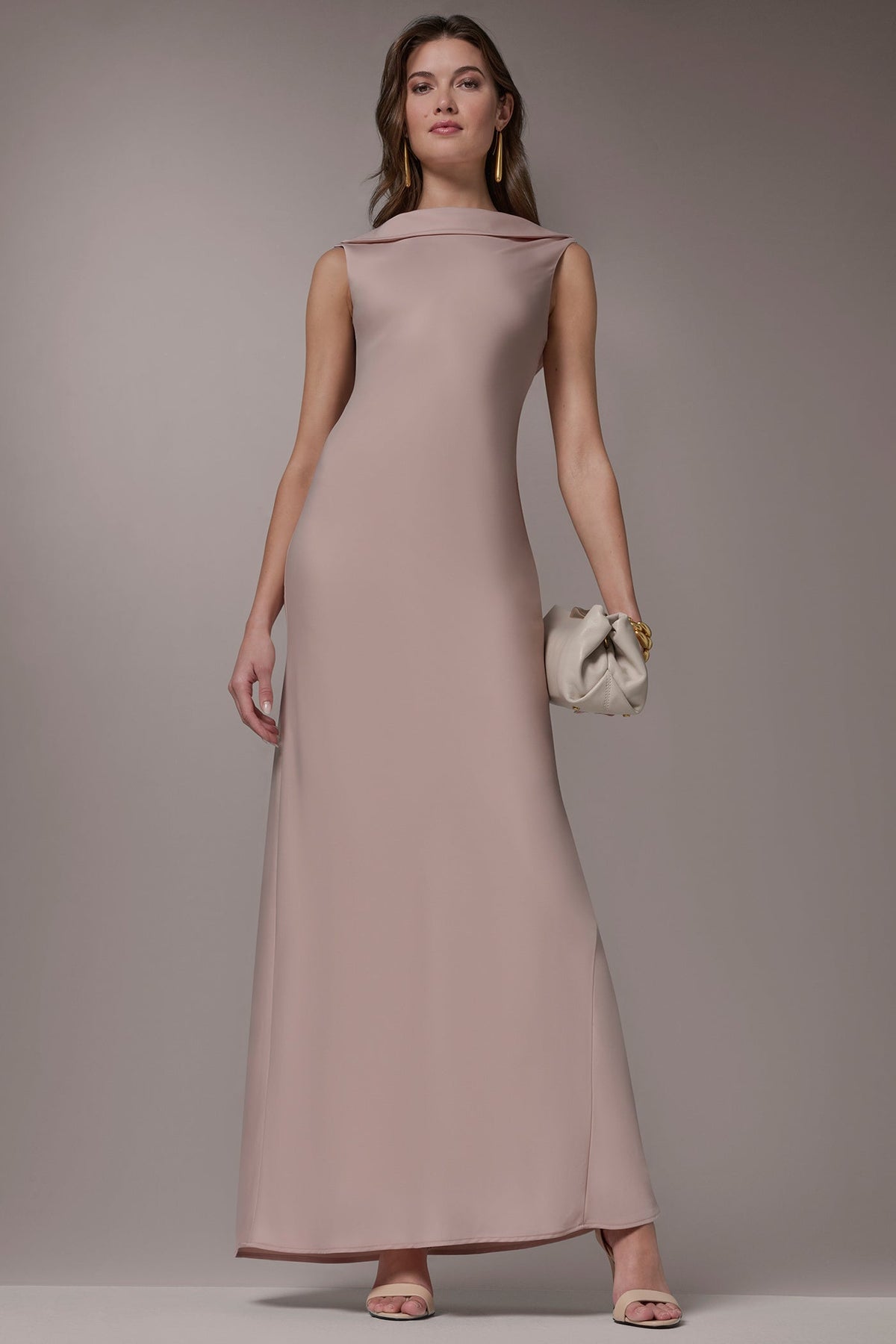SATIN RUFFLE BACK GOWN - Snow Petal