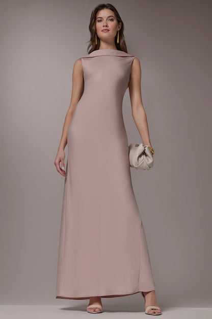 SATIN RUFFLE BACK GOWN - Snow Petal
