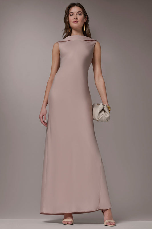 SATIN RUFFLE BACK GOWN - Snow Petal