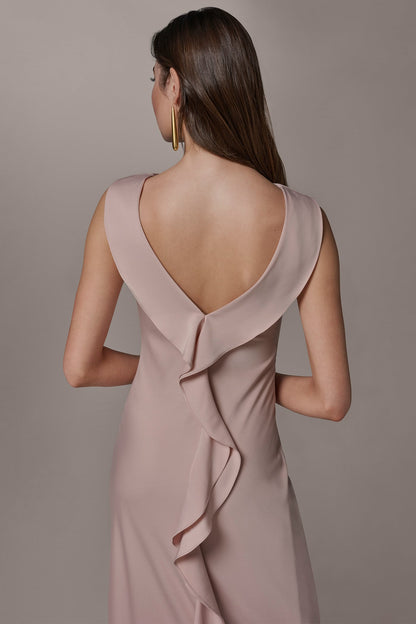 SATIN RUFFLE BACK GOWN - Snow Petal