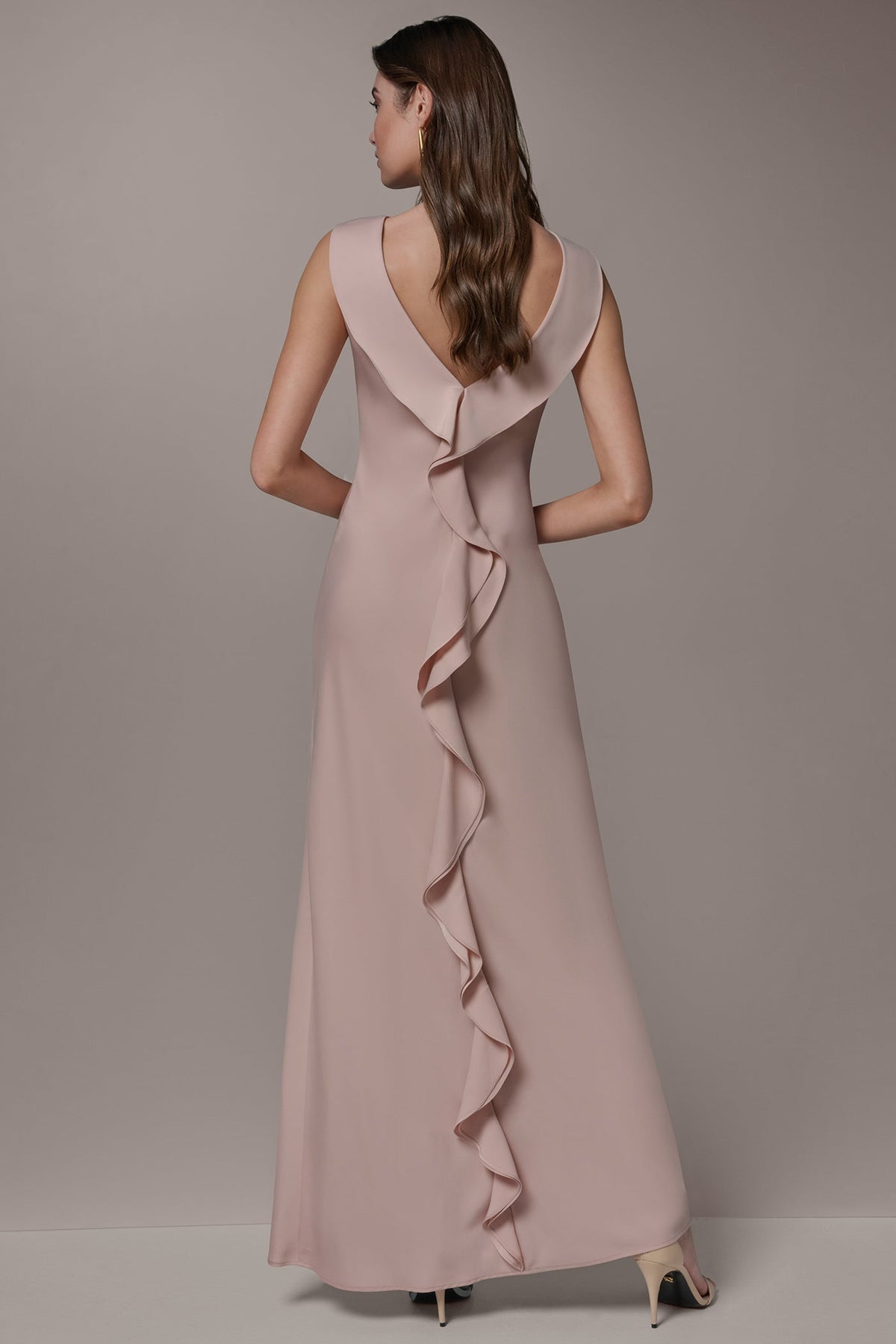 SATIN RUFFLE BACK GOWN - Snow Petal