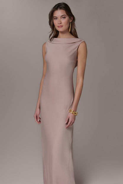 SATIN RUFFLE BACK GOWN - Snow Petal