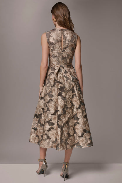 FLORAL-JACQUARD MIDI GOWN - Snow Petal Multi