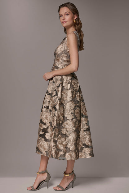 FLORAL-JACQUARD MIDI GOWN - Snow Petal Multi