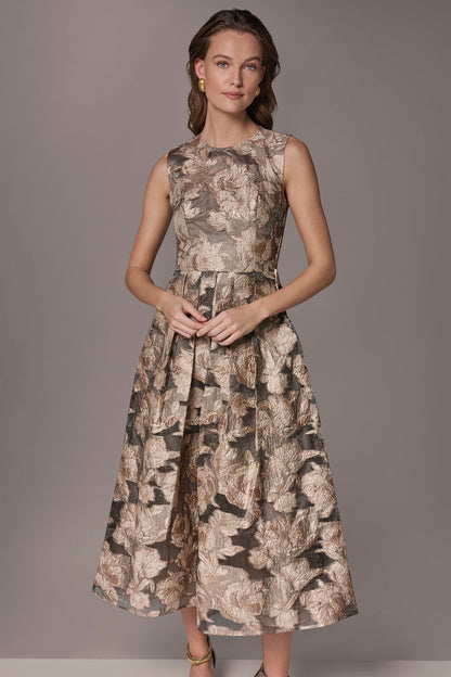 FLORAL-JACQUARD MIDI GOWN - Snow Petal Multi