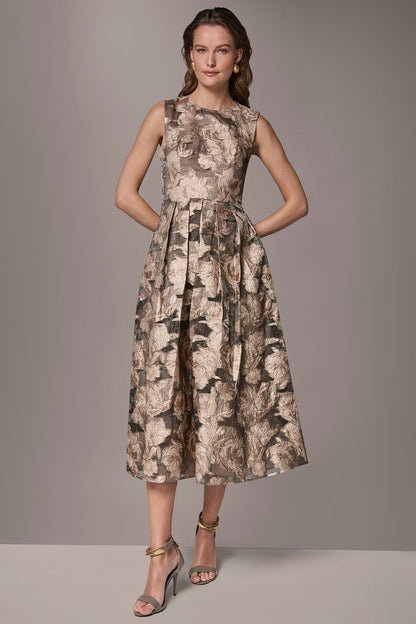 FLORAL-JACQUARD MIDI GOWN - Snow Petal Multi