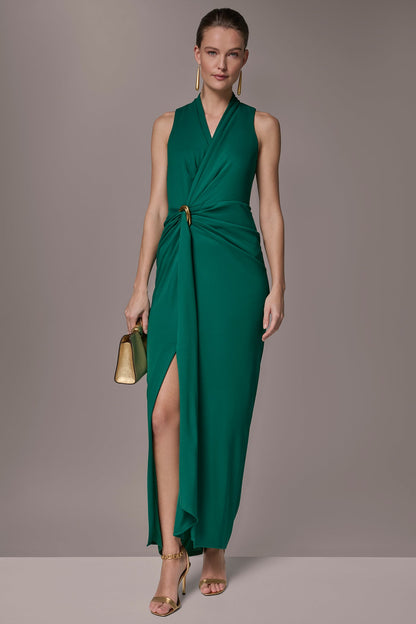 SLEEVELESS WRAP V-NECK GOWN - Lawn