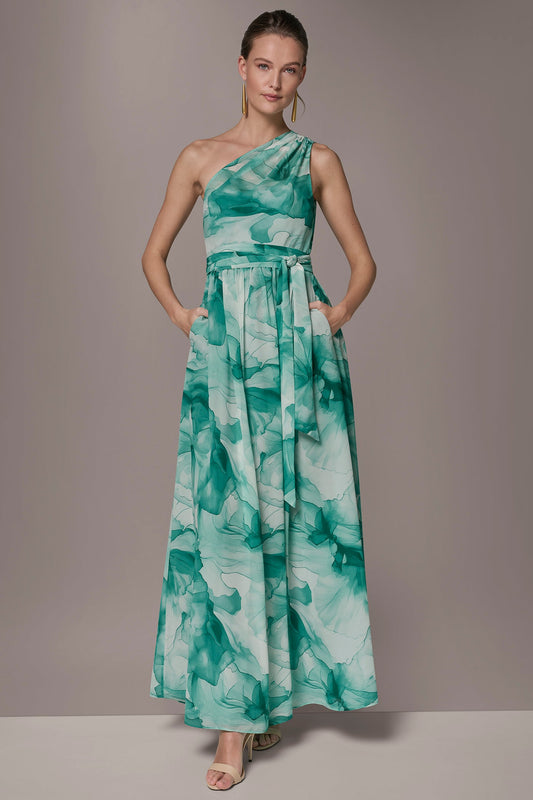 CHIFFON FLORAL ONE-SHOULDER GOWN - Lawn Multi
