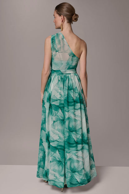 CHIFFON FLORAL ONE-SHOULDER GOWN - Lawn Multi
