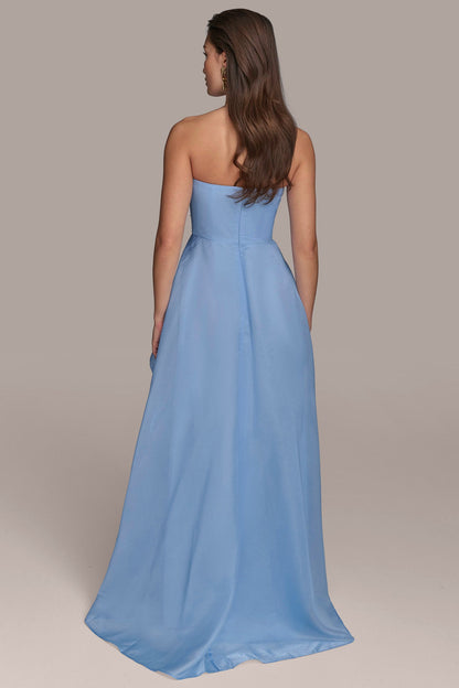 ORGANZA STRAPLESS CASCADING GOWN - cielo