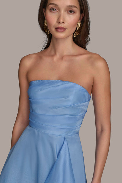 ORGANZA STRAPLESS CASCADING GOWN - cielo