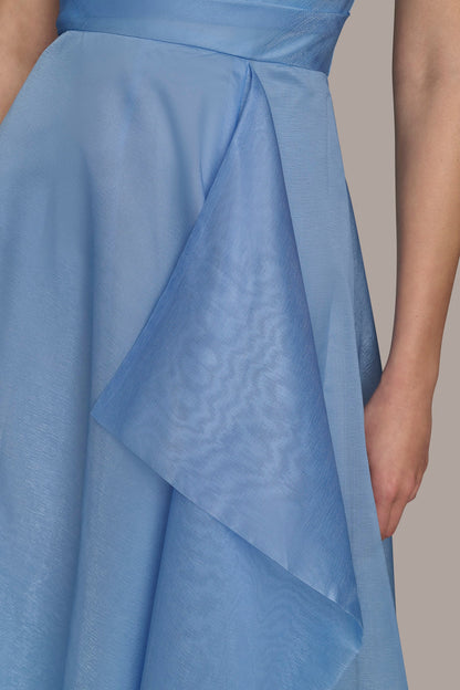 ORGANZA STRAPLESS CASCADING GOWN - cielo