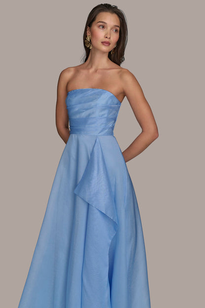 ORGANZA STRAPLESS CASCADING GOWN - cielo
