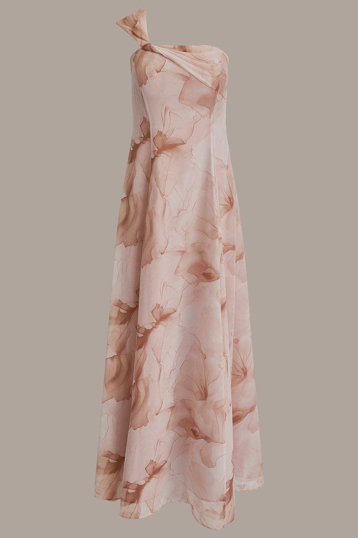 CHIFFON FLORAL ONE-SHOULDER TWIST BALL GOWN - Umbria Multi