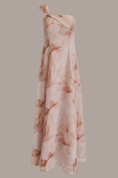 CHIFFON FLORAL ONE-SHOULDER TWIST BALL GOWN - Umbria Multi