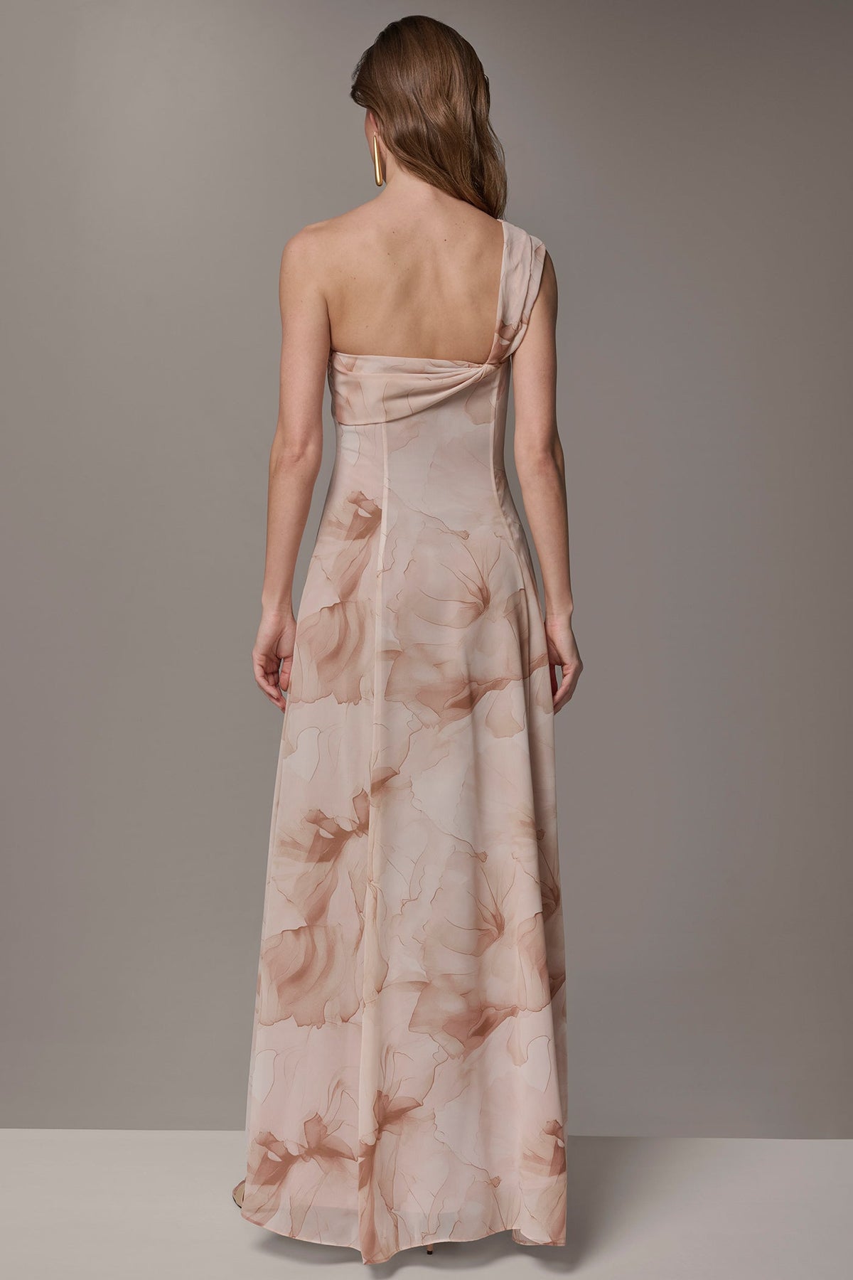 CHIFFON FLORAL ONE-SHOULDER TWIST BALL GOWN - Umbria Multi