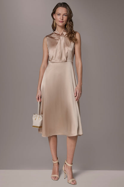 SILK-CHARMEUSE MIDI A-LINE DRESS - Snow Petal