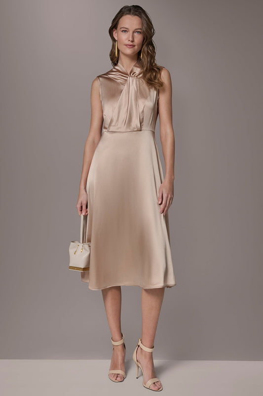 SILK-CHARMEUSE MIDI A-LINE DRESS - Snow Petal