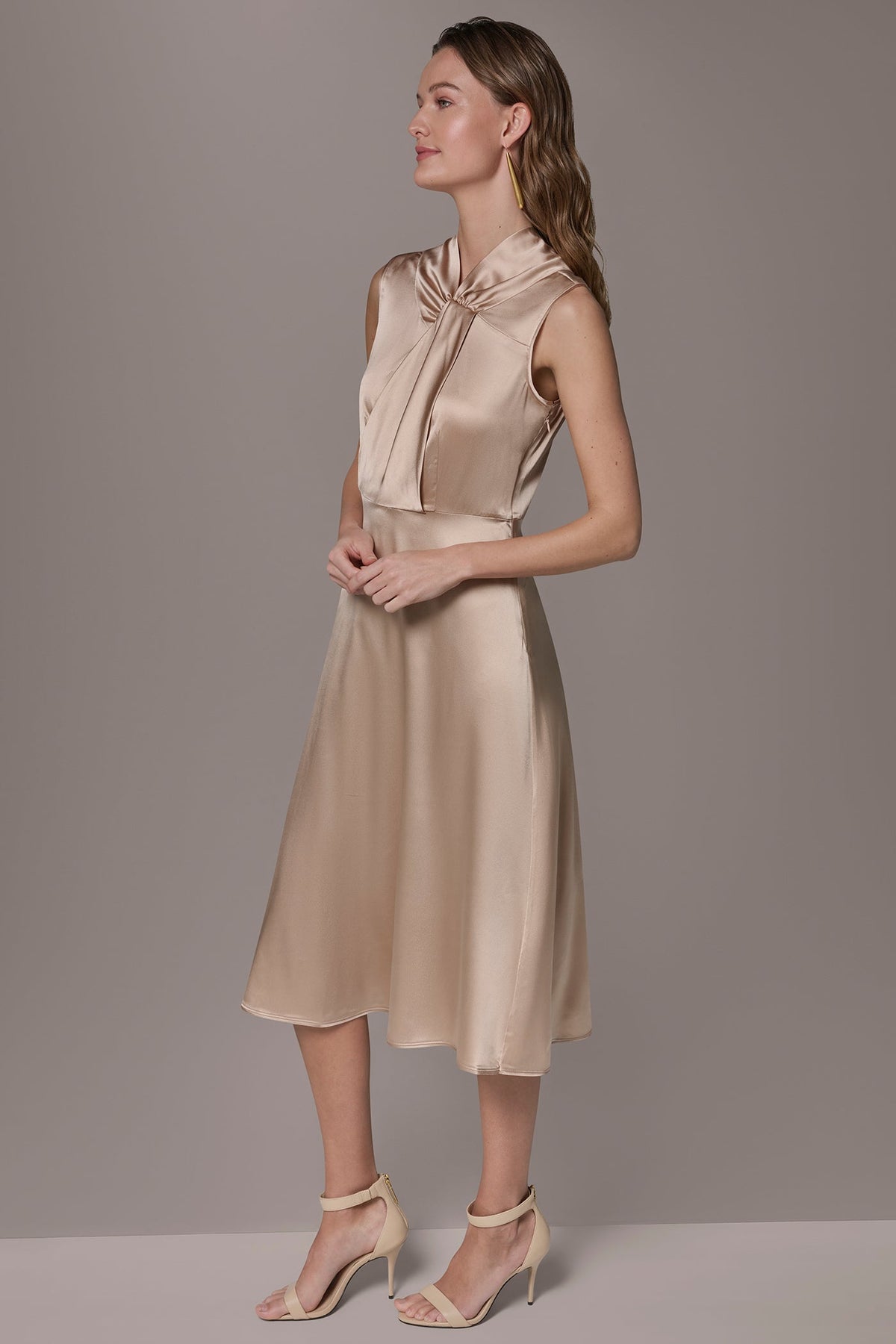 SILK-CHARMEUSE MIDI A-LINE DRESS - Snow Petal