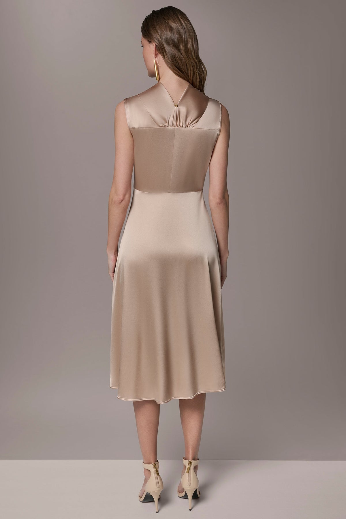SILK-CHARMEUSE MIDI A-LINE DRESS - Snow Petal