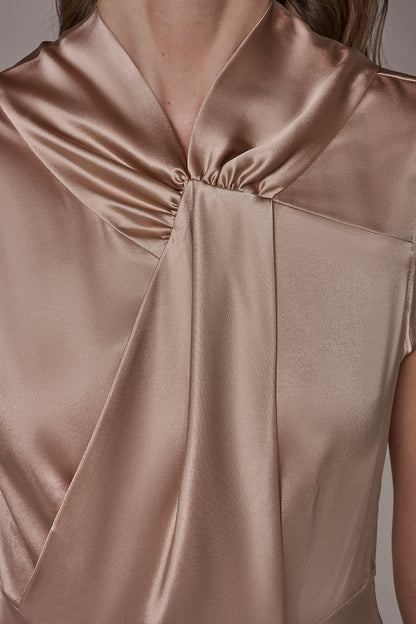 SILK-CHARMEUSE MIDI A-LINE DRESS - Snow Petal